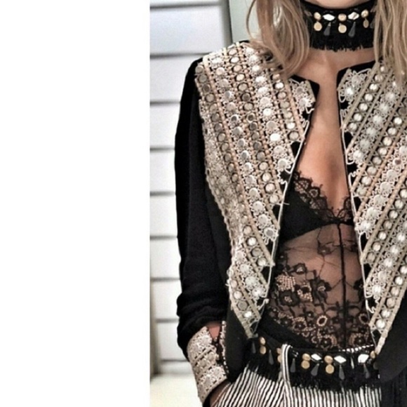 IXIAH Jacket or Shirt Size 4 Black Boho Embroidered Beaded False Impressions - Picture 10 of 10